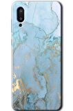 Galaxy A02 Kılıf HD Desen Baskılı Arka Kapak - Mavi Gold Mermer 