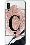 Galaxy A02 Kılıf HD Desen Baskılı Arka Kapak - Pembe Mermer Desenli Ç Harfi 