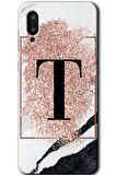 Galaxy A02 Kılıf HD Desen Baskılı Arka Kapak - Pembe Mermer Desenli T Harfi 