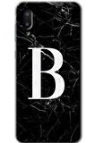 Galaxy A02 Kılıf HD Desen Baskılı Arka Kapak - Siyah Mermer Desenli B Harfi 