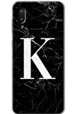 Galaxy A02 Kılıf HD Desen Baskılı Arka Kapak - Siyah Mermer Desenli K Harfi 