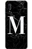 Galaxy A02 Kılıf HD Desen Baskılı Arka Kapak - Siyah Mermer Desenli M Harfi 