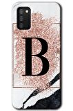 Galaxy A02s Kılıf HD Desen Baskılı Arka Kapak - Pembe Mermer Desenli B Harfi 