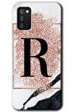 Galaxy A02s Kılıf HD Desen Baskılı Arka Kapak - Pembe Mermer Desenli R Harfi 