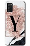 Galaxy A02s Kılıf HD Desen Baskılı Arka Kapak - Pembe Mermer Desenli Y Harfi 