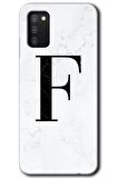 Galaxy A02s Kılıf HD Desen Baskılı Arka Kapak - Beyaz Mermer Desenli F Harfi 