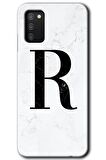Galaxy A02s Kılıf HD Desen Baskılı Arka Kapak - Beyaz Mermer Desenli R Harfi 