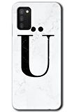 Galaxy A02s Kılıf HD Desen Baskılı Arka Kapak - Beyaz Mermer Desenli Ü Harfi 