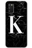 Galaxy A02s Kılıf HD Desen Baskılı Arka Kapak - Siyah Mermer Desenli K Harfi 