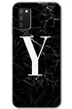 Galaxy A02s Kılıf HD Desen Baskılı Arka Kapak - Siyah Mermer Desenli Y Harfi 