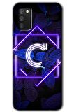 Galaxy A02s Kılıf HD Desen Baskılı Arka Kapak - Dark Neon Yaprak C Harfi 