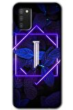 Galaxy A02s Kılıf HD Desen Baskılı Arka Kapak - Dark Neon Yaprak I Harfi 