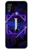 Galaxy A11 Kılıf HD Desen Baskılı Arka Kapak - Dark Neon Yaprak I Harfi 