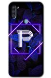 Galaxy A11 Kılıf HD Desen Baskılı Arka Kapak - Dark Neon Yaprak P Harfi 