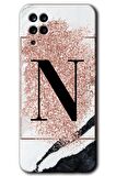Galaxy A12 Kılıf HD Desen Baskılı Arka Kapak - Pembe Mermer Desenli N Harfi 