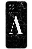 Galaxy A12 Kılıf HD Desen Baskılı Arka Kapak - Siyah Mermer Desenli A Harfi 