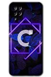 Galaxy A12 Kılıf HD Desen Baskılı Arka Kapak - Dark Neon Yaprak C Harfi 