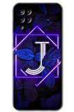 Galaxy A12 Kılıf HD Desen Baskılı Arka Kapak - Dark Neon Yaprak J Harfi 