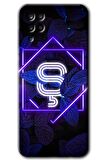 Galaxy A12 Kılıf HD Desen Baskılı Arka Kapak - Dark Neon Yaprak Ş Harfi 