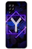 Galaxy A12 Kılıf HD Desen Baskılı Arka Kapak - Dark Neon Yaprak Y Harfi 