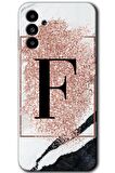 Galaxy A13 5G Kılıf HD Desen Baskılı Arka Kapak - Pembe Mermer Desenli F Harfi 