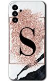 Galaxy A13 5G Kılıf HD Desen Baskılı Arka Kapak - Pembe Mermer Desenli S Harfi 