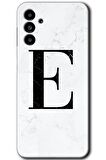 Galaxy A13 5G Kılıf HD Desen Baskılı Arka Kapak - Beyaz Mermer Desenli E Harfi 