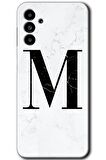 Galaxy A13 5G Kılıf HD Desen Baskılı Arka Kapak - Beyaz Mermer Desenli M Harfi 