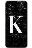 Galaxy A13 5G Kılıf HD Desen Baskılı Arka Kapak - Siyah Mermer Desenli K Harfi 
