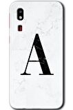 Galaxy A2 Core Kılıf HD Desen Baskılı Arka Kapak - Beyaz Mermer Desenli A Harfi 