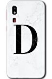 Galaxy A2 Core Kılıf HD Desen Baskılı Arka Kapak - Beyaz Mermer Desenli D Harfi 