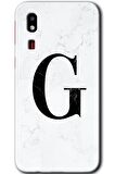 Galaxy A2 Core Kılıf HD Desen Baskılı Arka Kapak - Beyaz Mermer Desenli G Harfi 