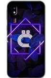 Galaxy A2 Core Kılıf HD Desen Baskılı Arka Kapak - Dark Neon Yaprak Ö Harfi 