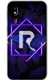 Galaxy A2 Core Kılıf HD Desen Baskılı Arka Kapak - Dark Neon Yaprak R Harfi 