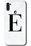 Galaxy M11 Kılıf HD Desen Baskılı Arka Kapak - Beyaz Mermer Desenli E Harfi 