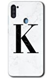 Galaxy M11 Kılıf HD Desen Baskılı Arka Kapak - Beyaz Mermer Desenli K Harfi 