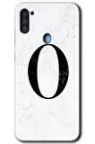 Galaxy M11 Kılıf HD Desen Baskılı Arka Kapak - Beyaz Mermer Desenli O Harfi 