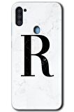 Galaxy M11 Kılıf HD Desen Baskılı Arka Kapak - Beyaz Mermer Desenli R Harfi 