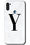 Galaxy M11 Kılıf HD Desen Baskılı Arka Kapak - Beyaz Mermer Desenli Y Harfi 
