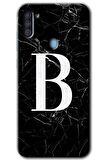 Galaxy M11 Kılıf HD Desen Baskılı Arka Kapak - Siyah Mermer Desenli B Harfi 