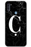 Galaxy M11 Kılıf HD Desen Baskılı Arka Kapak - Siyah Mermer Desenli Ç Harfi 