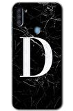Galaxy M11 Kılıf HD Desen Baskılı Arka Kapak - Siyah Mermer Desenli D Harfi 