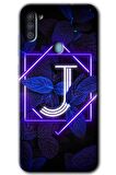 Galaxy M11 Kılıf HD Desen Baskılı Arka Kapak - Dark Neon Yaprak J Harfi 
