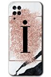 Galaxy M12 Kılıf HD Desen Baskılı Arka Kapak - Pembe Mermer Desenli İ Harfi 