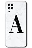 Galaxy M12 Kılıf HD Desen Baskılı Arka Kapak - Beyaz Mermer Desenli A Harfi 