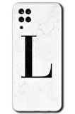 Galaxy M12 Kılıf HD Desen Baskılı Arka Kapak - Beyaz Mermer Desenli L Harfi 