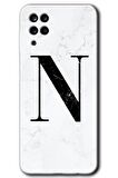 Galaxy M12 Kılıf HD Desen Baskılı Arka Kapak - Beyaz Mermer Desenli N Harfi 