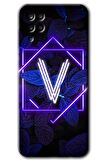 Galaxy M12 Kılıf HD Desen Baskılı Arka Kapak - Dark Neon Yaprak V Harfi 