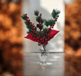 Çiçek Kokina ve Çam Dalı Uzun Dal Kozalaklı 75cm Yılbaşı Çiçeği Red Berry 3 ADET KOKİNA 