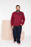 Erkek Büyük Beden 3 Düğme %100 Pamuk Cepli Mevsimlik Pijama Takımı